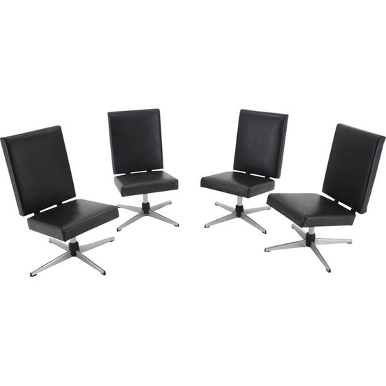 Image 1 of Fauteuil pivotant vintage en similicuir noir, Tchécoslovaquie, années 1970