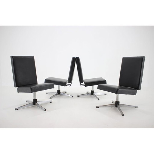 Fauteuil pivotant vintage en similicuir noir, Tchécoslovaquie, années 1970