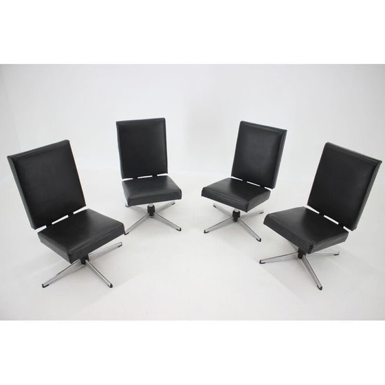 Image 1 of Fauteuil pivotant vintage en similicuir noir, Tchécoslovaquie, années 1970