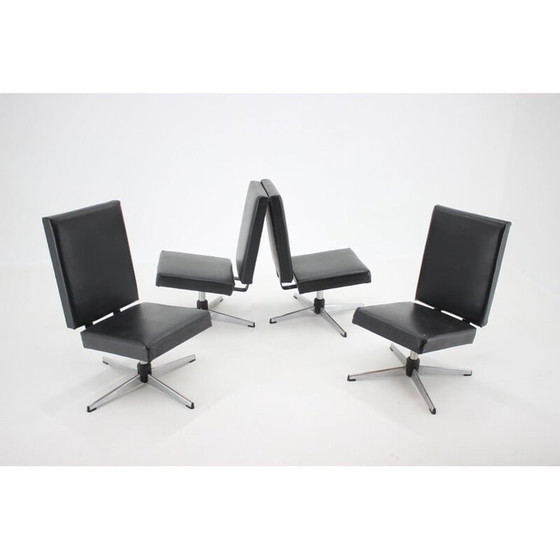 Image 1 of Fauteuil pivotant vintage en similicuir noir, Tchécoslovaquie, années 1970
