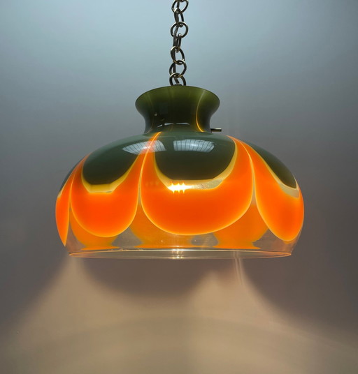 Rare lampe suspendue en verre de Kaiser Leuchten 1970