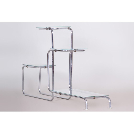 Image 1 of Porte-fleurs vintage en verre et chrome, Tchécoslovaquie, années 1930