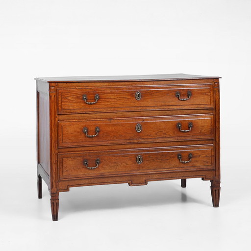 Commode rustique française en chêne massif avec 3 tiroirs, ca. 1850