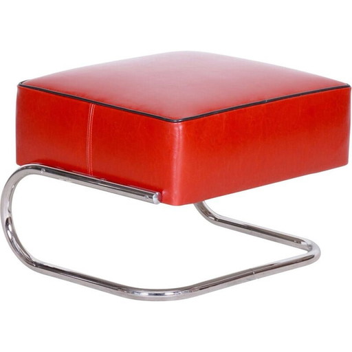 Repose-pieds vintage en cuir rouge Slezák, années 1930
