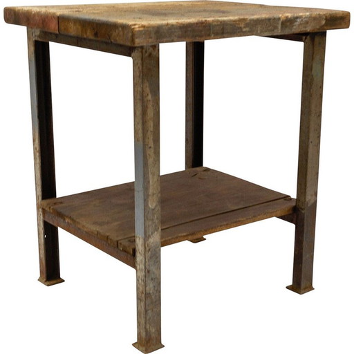 Table de travail industrielle Vintage Art Deco en acier et bois, 1940