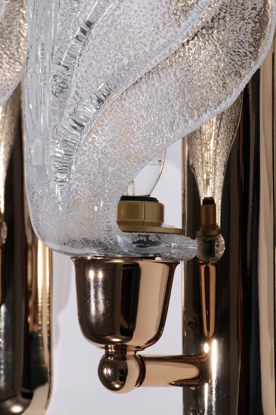 Image 1 of Lampe murale vintage en verre de Murano en forme de feuille ensemble de 2 - Italie 1970