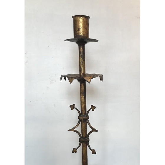 Image 1 of Chandelier vintage en métal doré, 1950