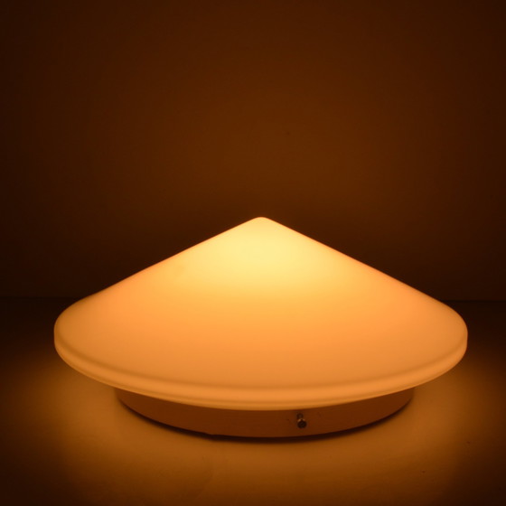 Image 1 of Plafonnier rond en verre blanc, Penko Pieńsk, Pologne 1970S