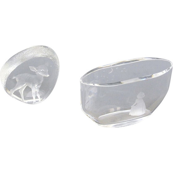 Image 1 of Presse-papier et bol en cristal suédois vintage par Matt jonasson pour Orrefors, 1960s