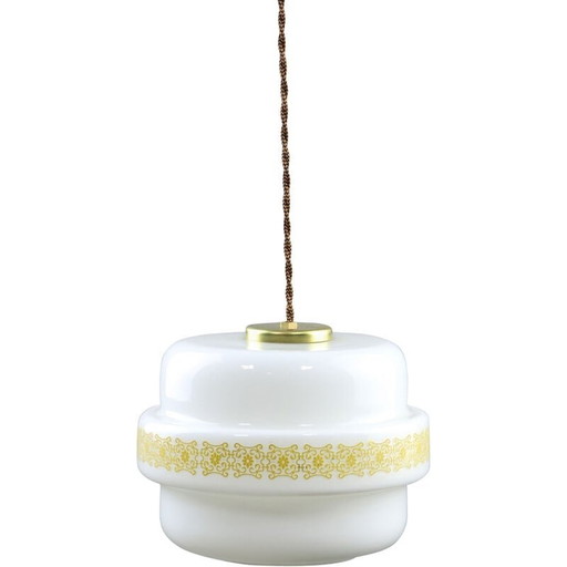 Lampe suspendue en verre et laiton du Mid Century