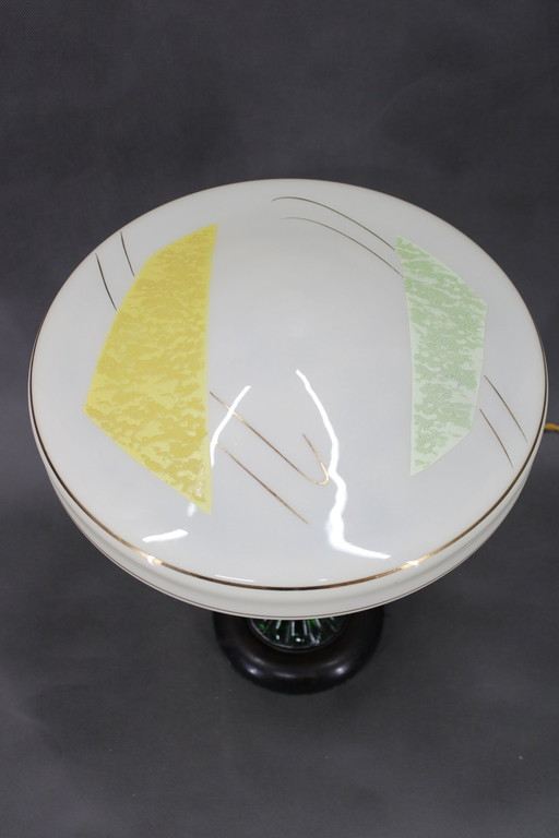 1940S Lampe de table en verre restaurée avec abat-jour en verre