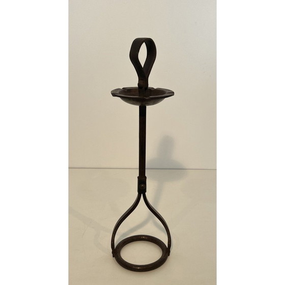 Image 1 of Cendrier vintage en acier et cuir par Jacques Adnet, 1950