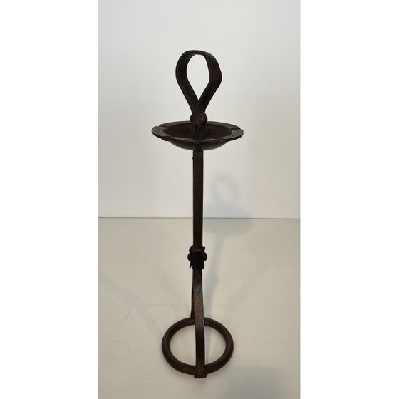 Image 1 of Cendrier vintage en acier et cuir par Jacques Adnet, 1950