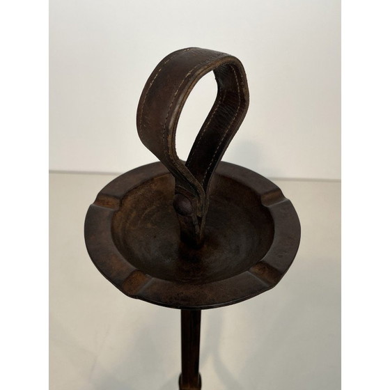 Image 1 of Cendrier vintage en acier et cuir par Jacques Adnet, 1950