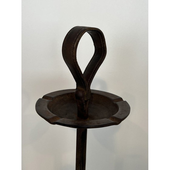 Image 1 of Cendrier vintage en acier et cuir par Jacques Adnet, 1950