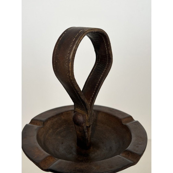 Image 1 of Cendrier vintage en acier et cuir par Jacques Adnet, 1950