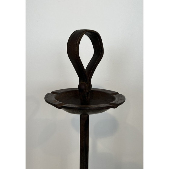 Image 1 of Cendrier vintage en acier et cuir par Jacques Adnet, 1950