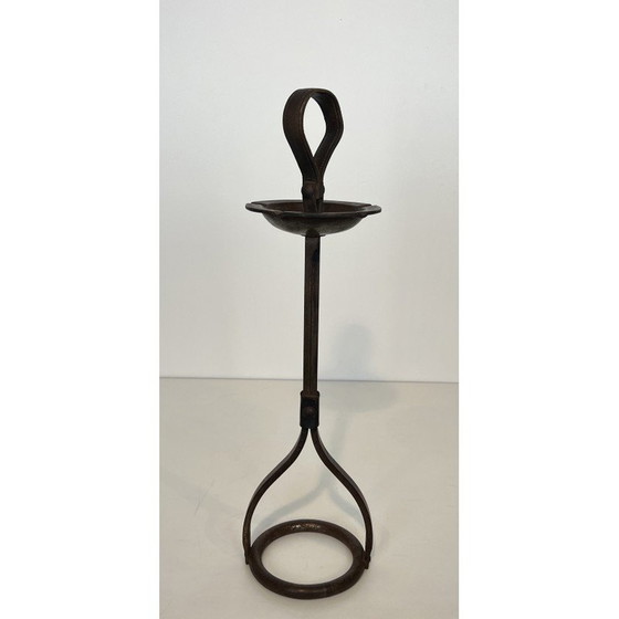 Image 1 of Cendrier vintage en acier et cuir par Jacques Adnet, 1950