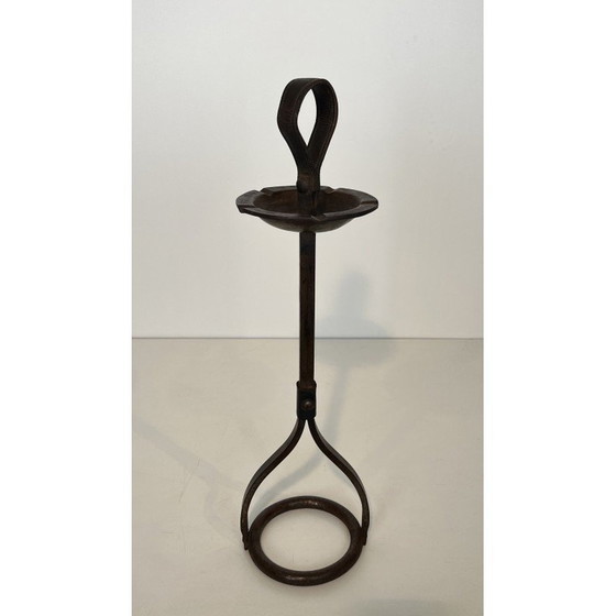 Image 1 of Cendrier vintage en acier et cuir par Jacques Adnet, 1950