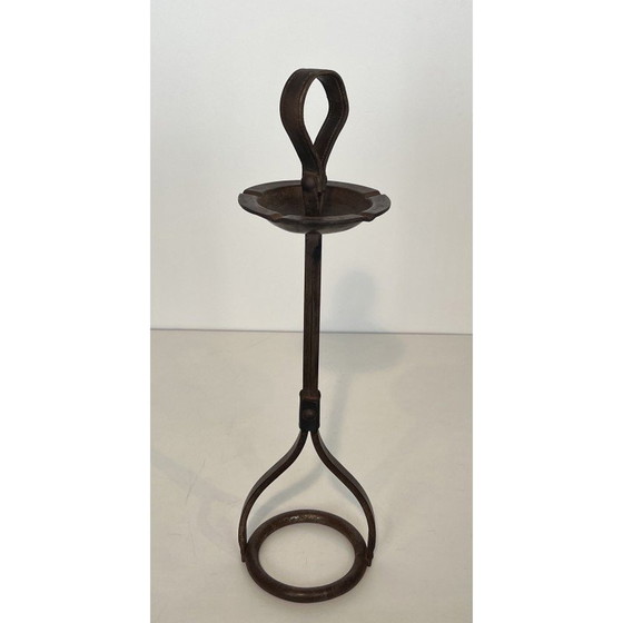Image 1 of Cendrier vintage en acier et cuir par Jacques Adnet, 1950