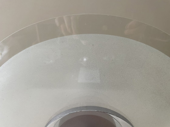 Image 1 of Lampe Disque Vintage 60s Verre dépoli Chrome Français