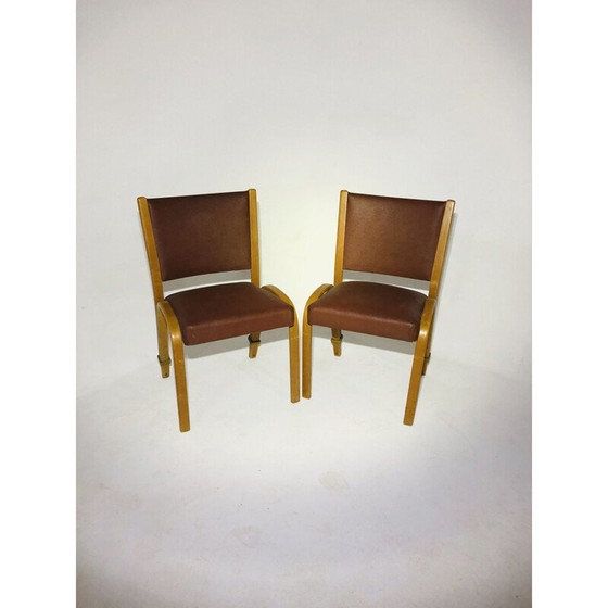 Image 1 of Paire de chaises en bois Bow vintage en skaï