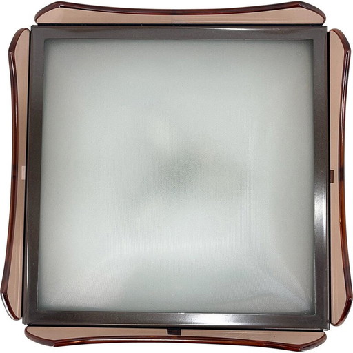 Plafonnier en verre fumé italien du milieu du siècle par Veca, années 1960.