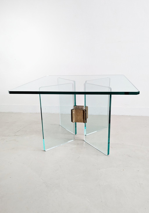 Table d'appoint en verre et laiton par Peter Ghyczy 1970's