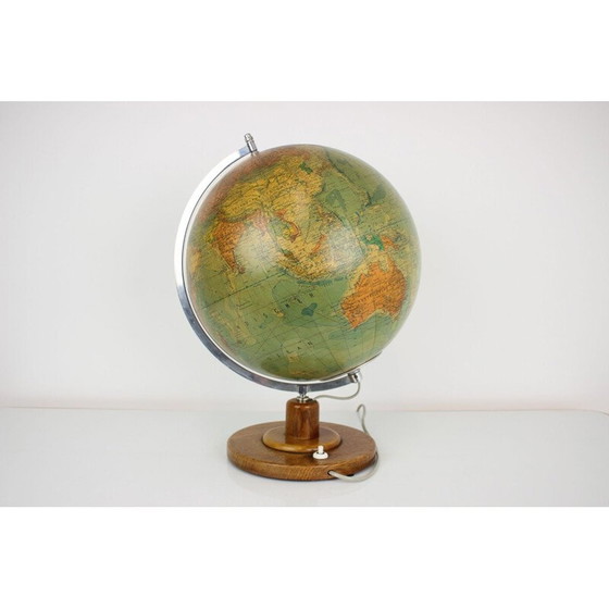 Image 1 of Globe lumineux en verre du milieu du siècle avec base en bois par Paul Rath, années 1950