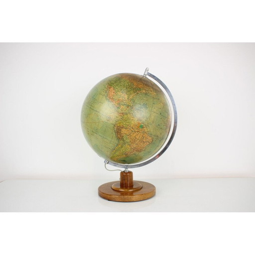 Globe lumineux en verre du milieu du siècle avec base en bois par Paul Rath, années 1950