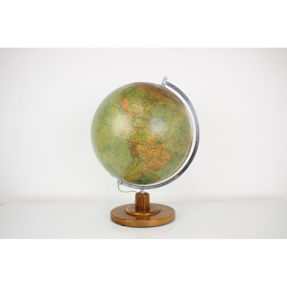 Image 1 of Globe lumineux en verre du milieu du siècle avec base en bois par Paul Rath, années 1950