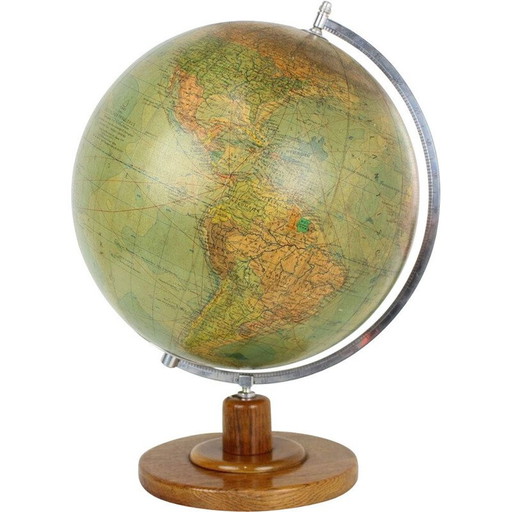 Globe lumineux en verre du milieu du siècle avec base en bois par Paul Rath, années 1950