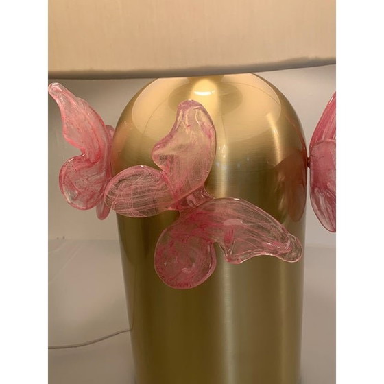 Image 1 of Lampe de table contemporaine en verre de Murano avec papillon rose