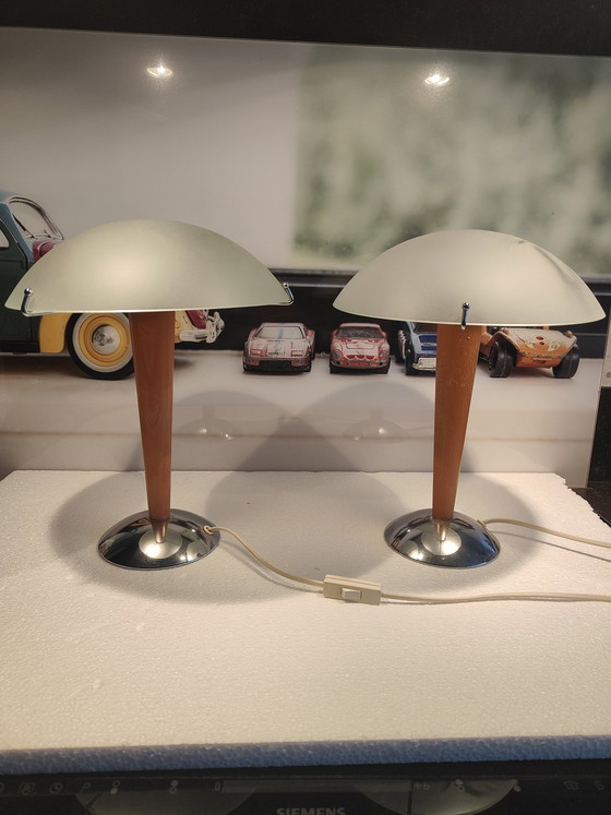 Image 1 of Magnifique Set Vintage 1980 Ikea Mushroom Lamp Type Kvintol B9503