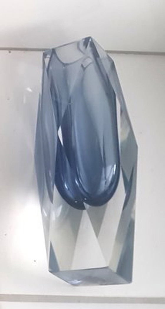 Image 1 of Vase en muranoglas bleu facetté, 1950S