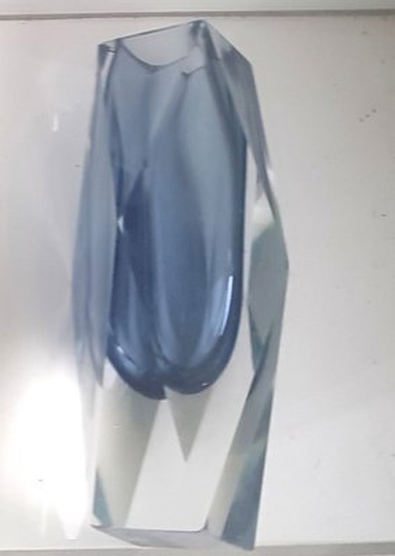 Image 1 of Vase en muranoglas bleu facetté, 1950S