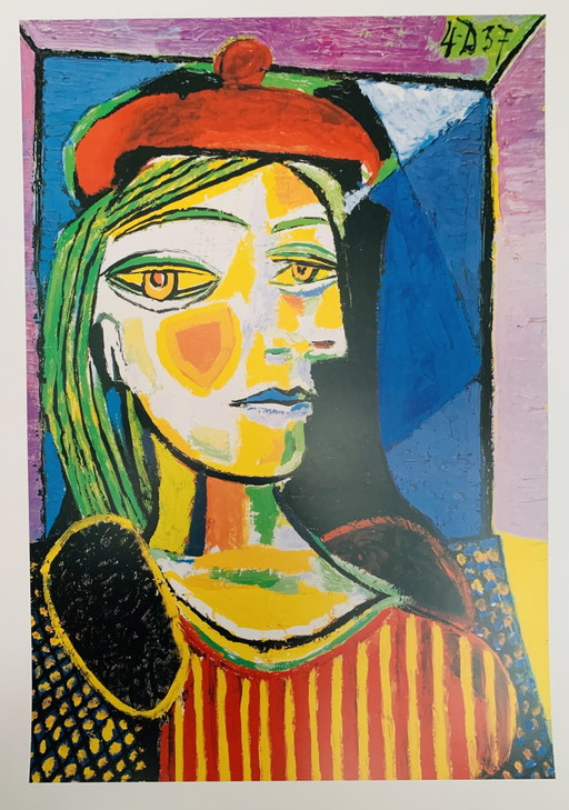 Pablo Picasso, signé avec l'enregistrement du droit d'auteur "Pablo Picasso - By Siae 1999 - Femme Au Beret Rouge".