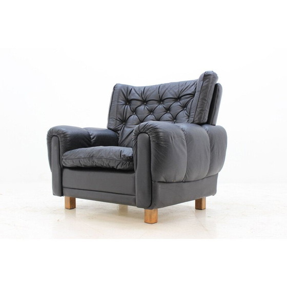 Image 1 of Ensemble de 2 fauteuils vintage en cuir noir 1970