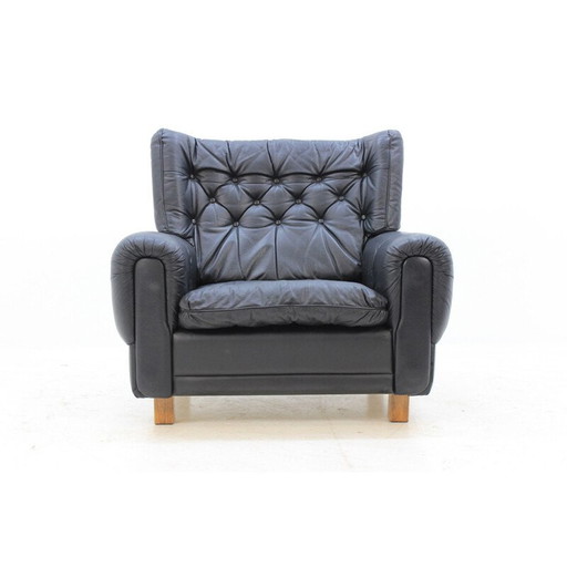 Ensemble de 2 fauteuils vintage en cuir noir 1970