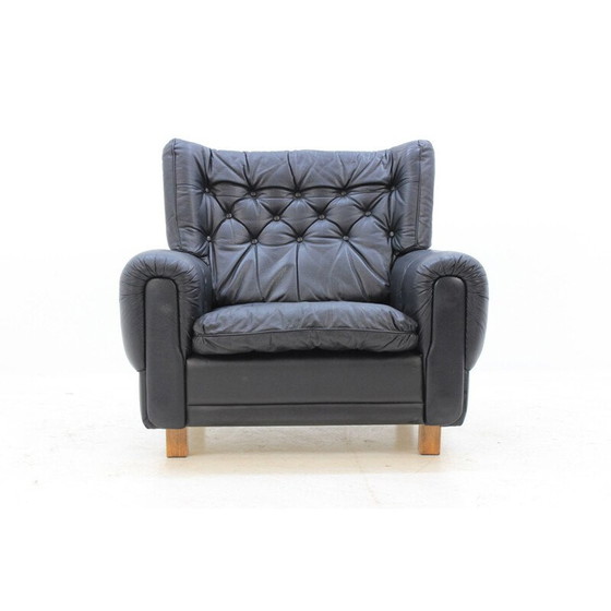 Image 1 of Ensemble de 2 fauteuils vintage en cuir noir 1970