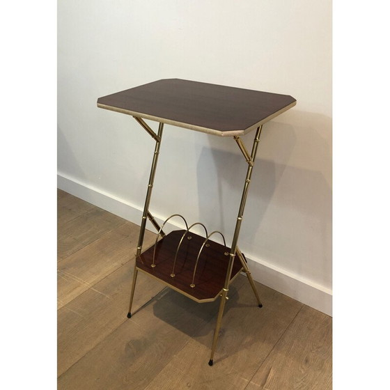 Image 1 of Traversin vintage en acajou et métal doré, France 1970