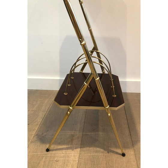 Image 1 of Traversin vintage en acajou et métal doré, France 1970