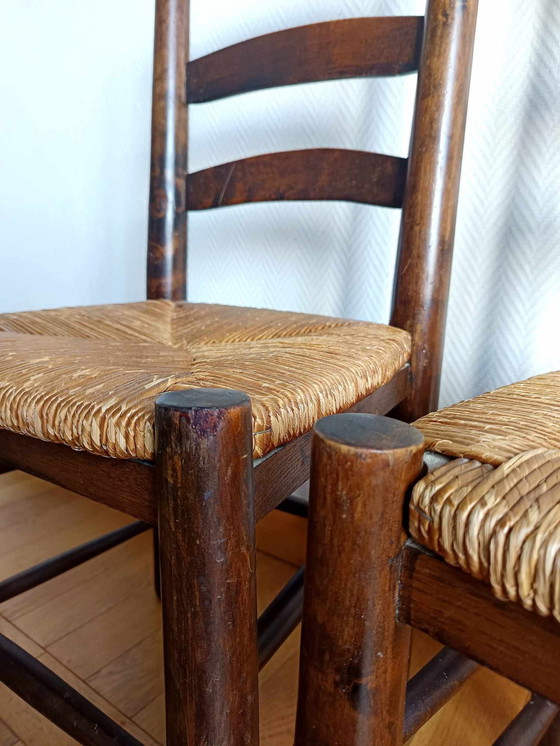Image 1 of 4X Chaises Brutalistes Paillées Georges Robert 1950