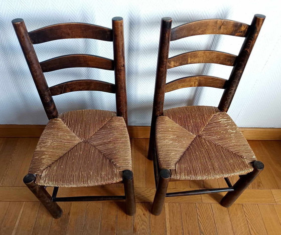Image 1 of 4X Chaises Brutalistes Paillées Georges Robert 1950