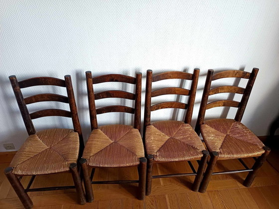 Image 1 of 4X Chaises Brutalistes Paillées Georges Robert 1950