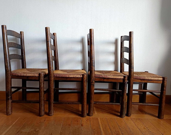 Image 1 of 4X Chaises Brutalistes Paillées Georges Robert 1950