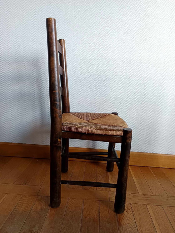 Image 1 of 4X Chaises Brutalistes Paillées Georges Robert 1950