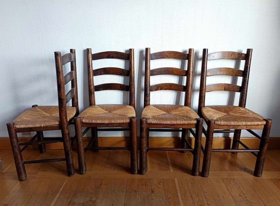 Image 1 of 4X Chaises Brutalistes Paillées Georges Robert 1950
