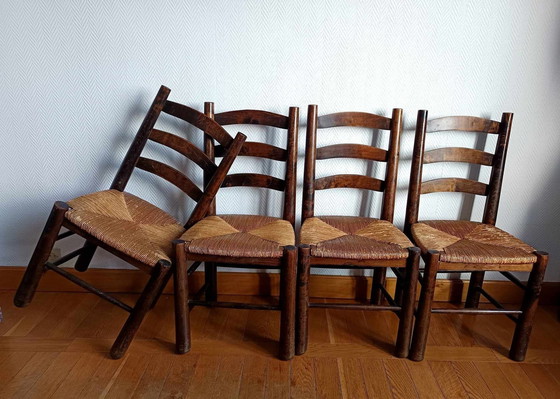 Image 1 of 4X Chaises Brutalistes Paillées Georges Robert 1950