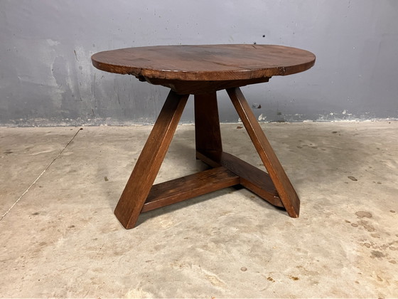 Table Basse Brutaliste en Teck avec Plateau Monolithique et Base Tripode, 1950s en vente sur